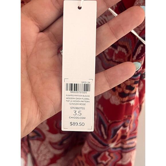 Chico's NWT Pleated Pintuck Blouse Modern Dash Floral in Ginger Rose Size 18 - Picture 8 of 12